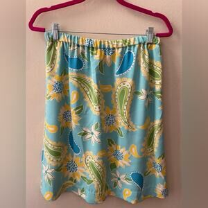 Lilly Pulitzer Blue and Green Paisley Silk Blend Skirt